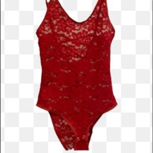 Forever 21 Red Lace Bodysuit size S